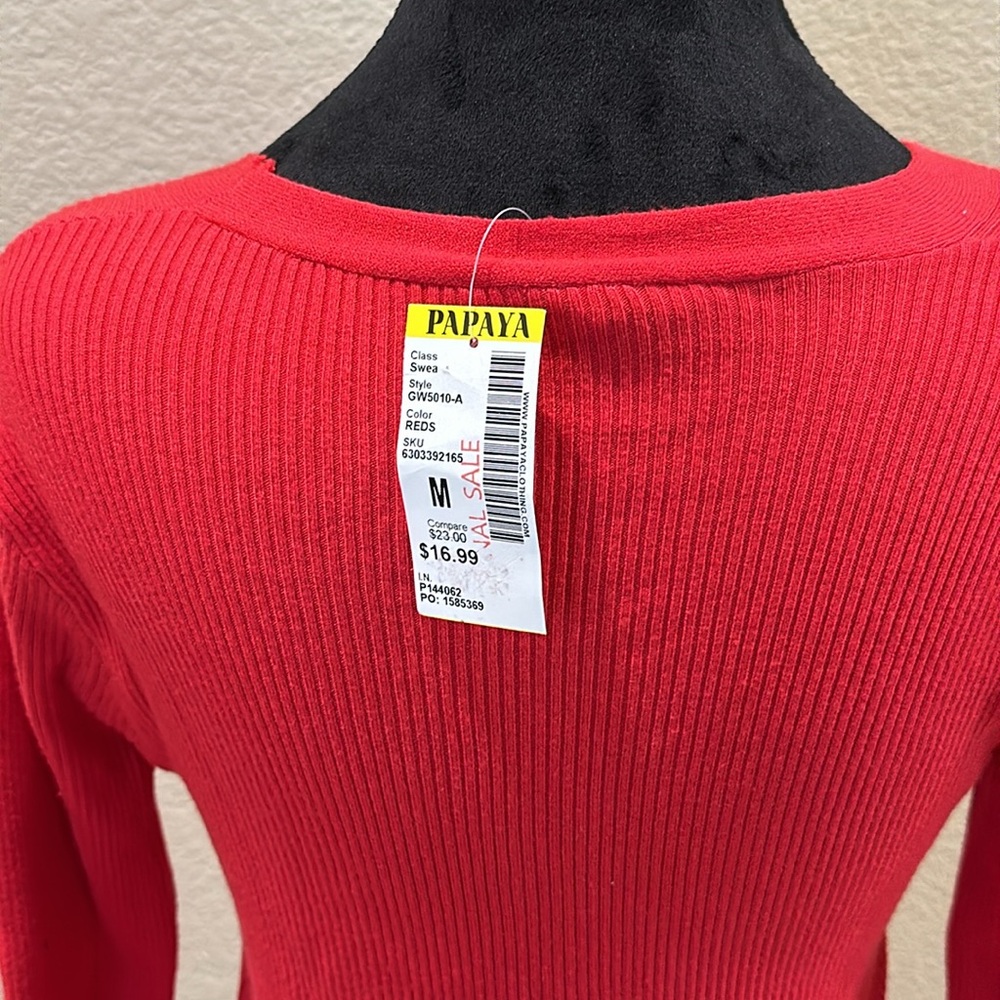 Red Button Up Sweater - Picture 5 of 5